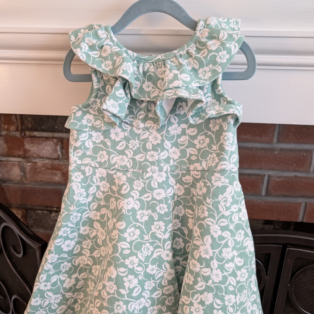 Floral Ruffle Kids Dress - Green & White